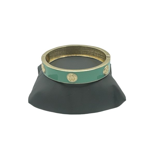 Mint and Gold Enameled Clam Close Cuff Bracelet - Picture 4 of 6